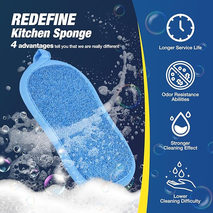 Dish Sponge Kitchen Sponges Multipurpose Cleaning Sponge All-Purpose Sponges Non Scratch Kitchen Sponge Cleaning Mat Used for Cleaning Non Stick Cookware,Kitchen Pans MGLDEM (Blue,Gray-10 Packs)