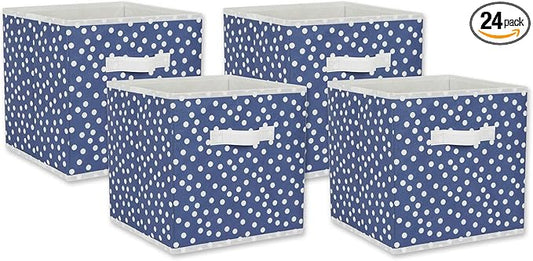 DII Non Woven Polyester Storage Bin, Polka Dot, French Blue & White, Small Set of 4 (Pack of 6)