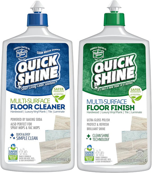 Quick Shine Multi Surface Floor Cleaner & Floor Polish w/Clean Shine Technology 2-27oz Bottles | Use on Hardwood, Laminate, Luxury Vinyl Plank, Tile & Stone | Safer Choice Formulas