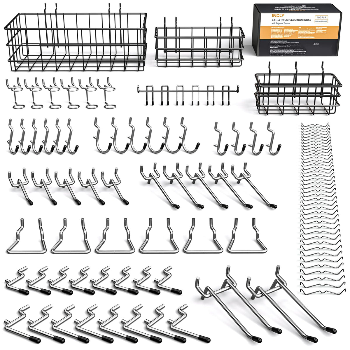 INCLY 100PCS 1/4 Inch Extra Thick Pegboard Accessories Kit - Image 1