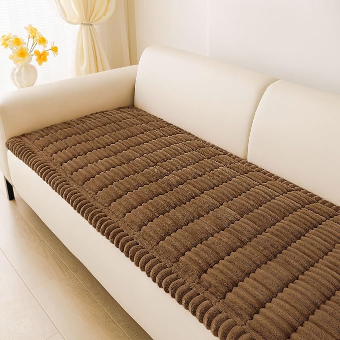 hyha Couch Covers for Dogs Washable, Non Slip Plush Dog Sofa Protectors, Fuzzy Pet Couch Covers for 3 Cushion Sofa Pet Friendly (Brown, 27.6" x 47")