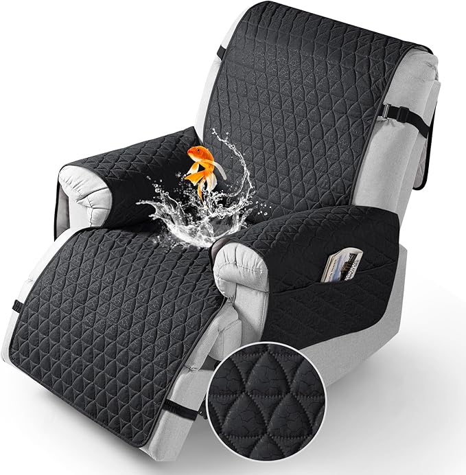 TAOCOCO 100% Waterproof Recliner Cover - Recliner Cover with Non-Slip Granule, Recliner Chair Covers with Elastic Band, Recliner Chair Covers for Reclining Chair(Black, Medium-25'')
