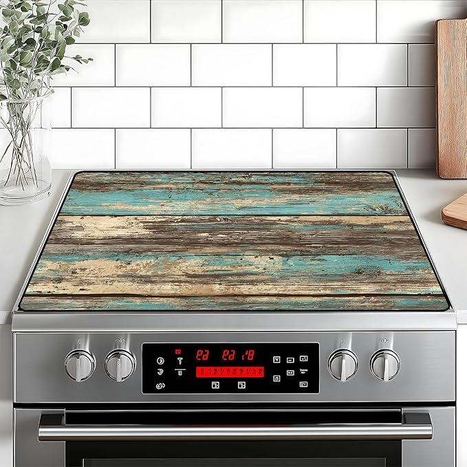 Stove Top Cover for Home Decoration Kitchen Pad Washable Cooktop Covers Countertop Stove Protector Mat for Home Kitchen Cooktops (Blue wood, 28"x20")