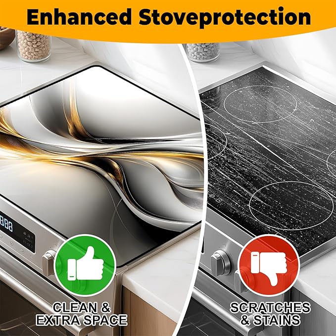 Stove Top Cover Flower Gas Stove Top Cover for Home Decoration Kitchen Pad Non-Stick Washable Cooktop Covers Countertop Protector Keep Stove Clean (Silvery, 30L"x21W")