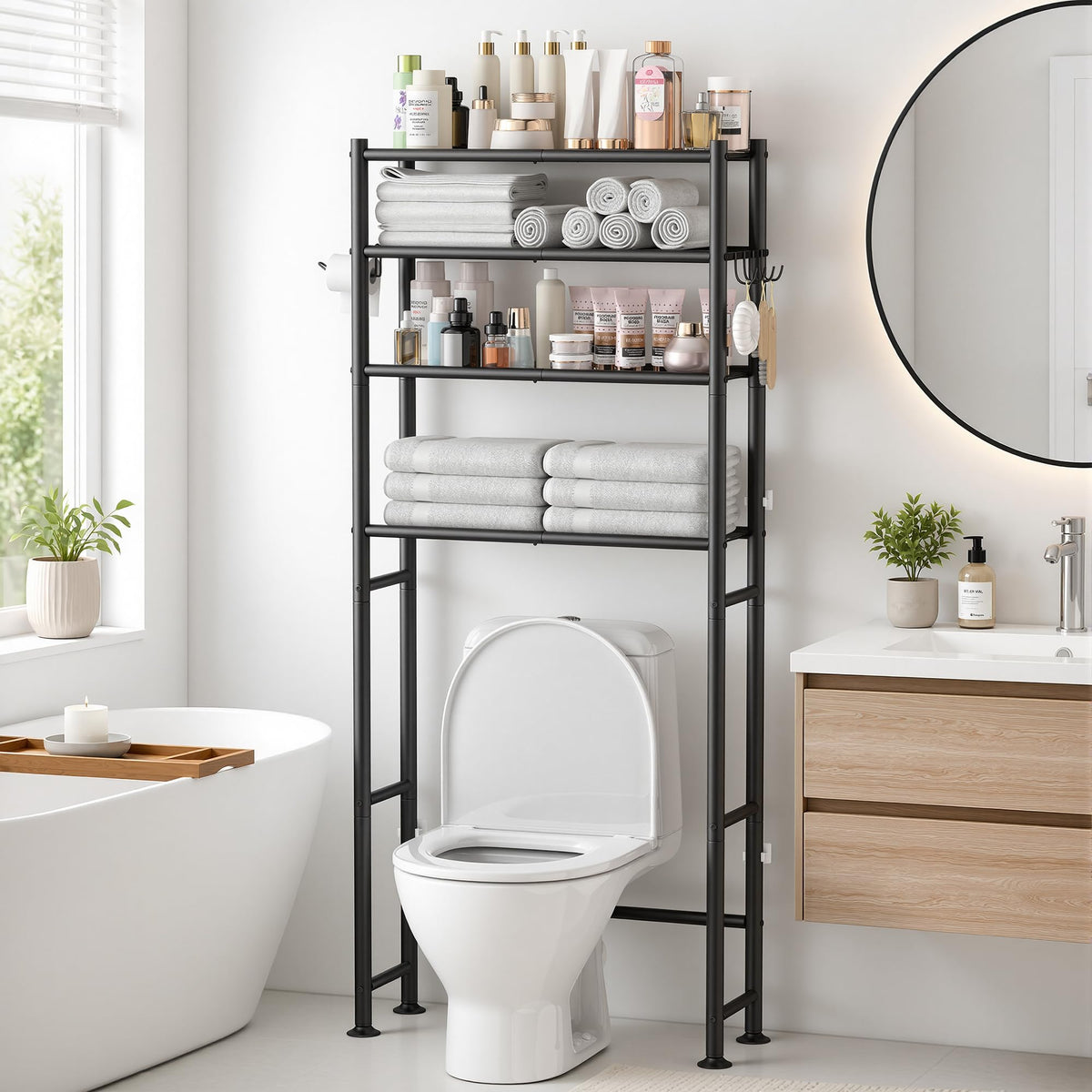 4-Tier Over The Toilet Storage Shelves, Black - Image 1
