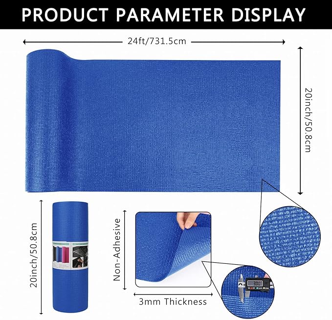 Foam Toolbox Liner Drawer Mat 1/8 Inch Thick X 20 Inch Wide X 24 Ft Long Blue, No Slip for Protecting Cabinet, Garage, Cart, Tool Box