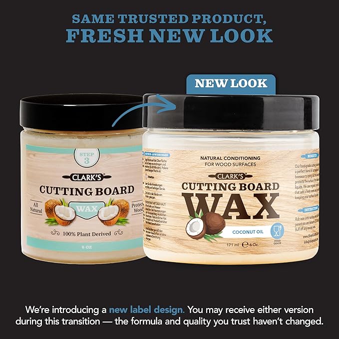 CLARK'S Cutting Board Wax - 2-in-1 Wood Butter & Organic Coconut Oil with Beeswax for Wooden Kitchen Utensils – Butcher Block Conditioner for Charcuterie & Cutting Boards – Made in USA, 6oz