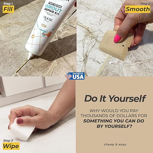 Tile Grout Repair Kit - Warm Beige - Premixed Acrylic Sanded Grout, Waterproof Formula, Bathroom & Shower Grout Repair, with Plastic Applicator, 13.4 oz / 380 g / 0.84 lb