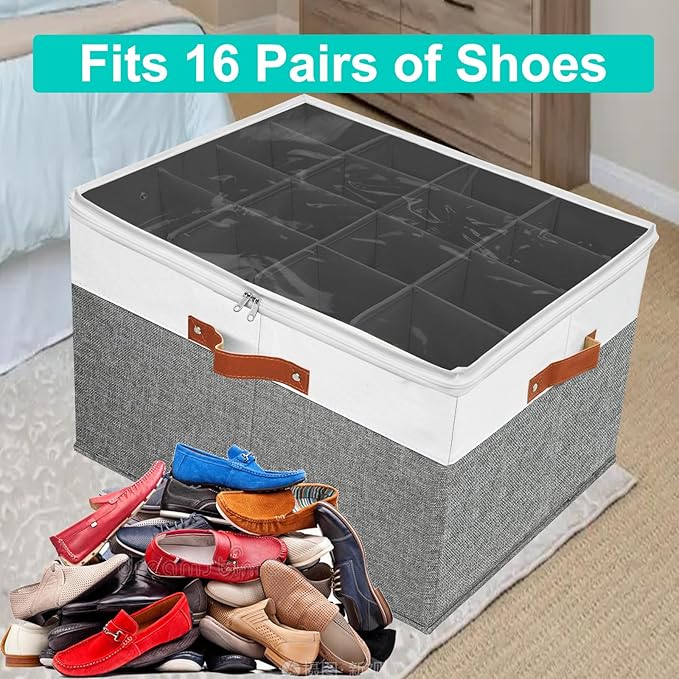Shoe Storage Organizer for Closet,Stackable Shoe Storage Box for Entryway,Cube Storage Cabinet,Organizador De Zapato,Folding House Container with Clear Cover,Portable Holder Shoe Rack(Grey)