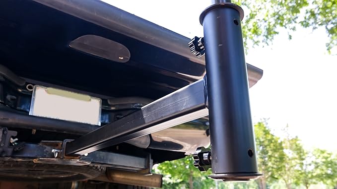 Camco Durable Hitch Mount Umbrella Holder- Sturdily Supports Large Patio and Outdoor Umbrellas on Your Hitch, Great for Traveling, Tailgating and Outdoor Events (51958)