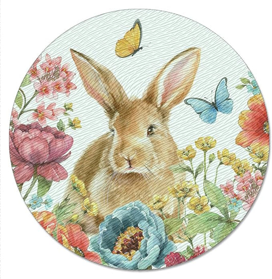 CounterArt Garden Bunny 4mm Tempered Glass Lazy Susan Turntable 13" Diameter Condiment Caddy Cake Plate Pizza Server