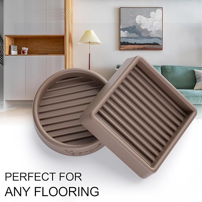 Yelanon Furniture Coasters - 8 Pcs 3”Round & Square Furniture Caster Cups - Non Slip Pads Hardwoods Floors Non Skid Furniture Grippers Rubber Feet Floor Protector for Bed Couch Stoppers Brown
