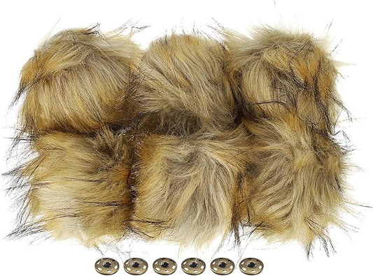Patikil Faux Fur Pom Poms for Hats, 6 Pcs Fluffy Soft Fur Balls with Snap Button for Keychain Knitting Hats DIY Scarves Gloves Christmas, Light Yellow