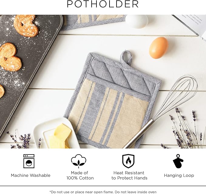 DII 100% Cotton Solid Chambray Kitchen Set, Potholders, Natural, 2 Piece
