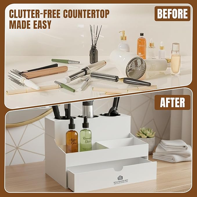NovaHeavensNest Premium Vanity Hair Tool Organizer with Acrylic Material | Large Bathroom Organizer Countertop & Drawer Storage for Hair Tools | Slip-Resistant Hairdryer & Curling Iron Holder