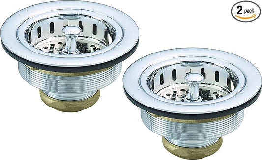 Westbrass D2145-26 3-1/2" Post Style Large Kitchen Sink Basket Strainer, Polished Chrome (2-Pack)