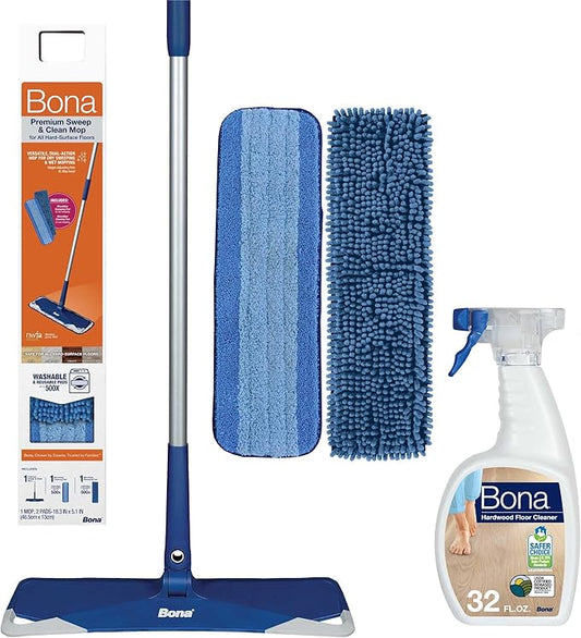 Bona Premium Microfiber Floor Mop - Includes Microfiber Cleaning Pad and Dusting Pad + Bona Hardwood Floor Cleaner Spray - 32 fl oz - Unscented
