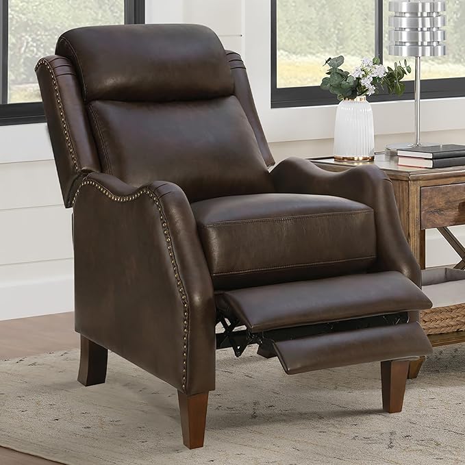 Leather Pushback Recliner Faux Armchair with Rivet Decoration Single Sofa Accent Chair for Living Room Bedroom