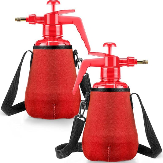 2 Pcs 1.5 Liter Misters Spray Pump Bottle with Full Neoprene Jacket and Built in Carrying Strap Garden Plant Mister Spray Bottle for Spring Personal Cooling Plants Watering (Red)
