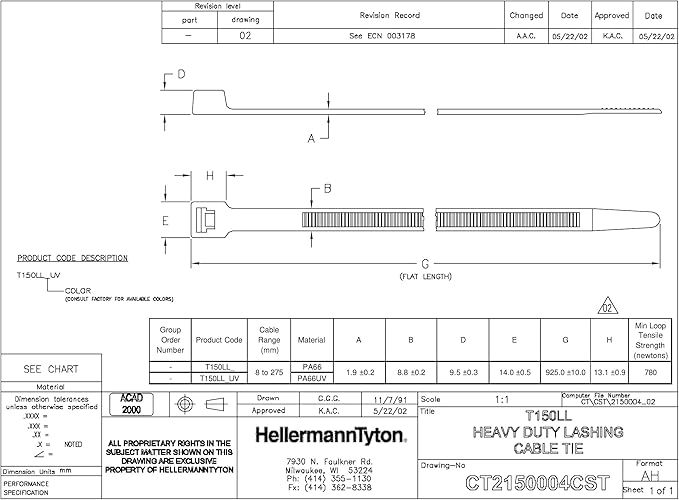 Hellermann Tyton 100 Pack Heavy Duty Cable Tie 36.4" Long UL Rated 175lb Tensile Strength - T150LL0X2