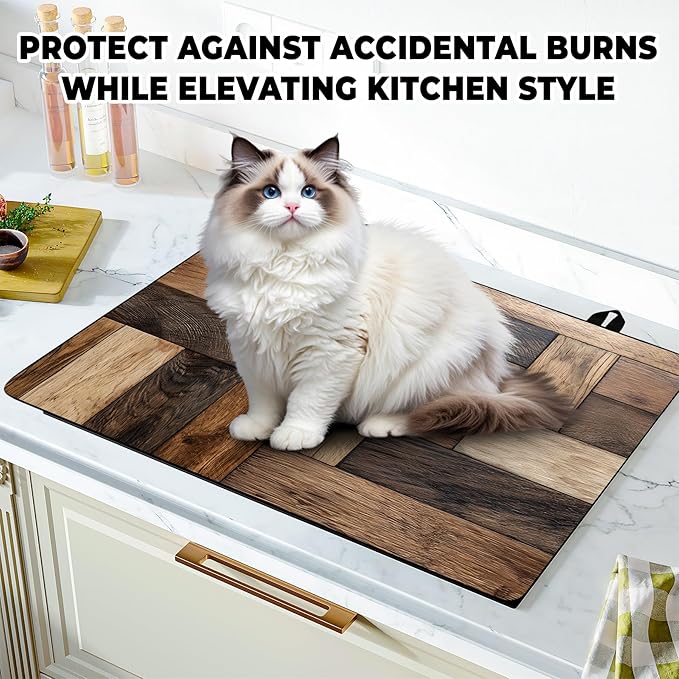Stove Top Cover Flower Gas Stove Top Cover for Home Decoration Kitchen Pad Non-Stick Washable Cooktop Covers Countertop Protector Keep Stove Clean (Wood grain, 28L"x20W")