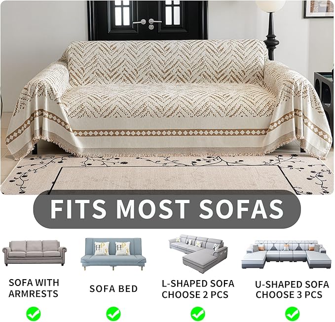 HAOMAIJIA Non Slip Couch Cover Sofa Covers for 3 Cushion Couch Washable sectional Couch Covers for Dogs pet Furniture Protector Couch Cover Blanket for Living Room (MR-Khaki, 91"x134")