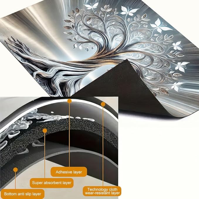 Silver Tree Stove Top Covers Pad Kitchen Decorations Dish Drying Mat 28 x 20 inches Tree of Life Coffee Bar Mats Absorbent Pad Fit Coffee Maker Machine Dish Drying Kitchen Decor