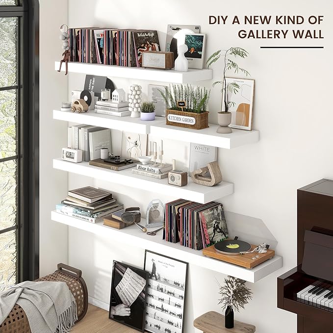 Floating Shelves for Wall, 40" W x 12" D x 2" H, 1 Pack of Long Wall Mounted Engineered Wood Shelves with Invisible Brackets for Living Room, Bedroom, Bathroom, Kitchen Decor, White