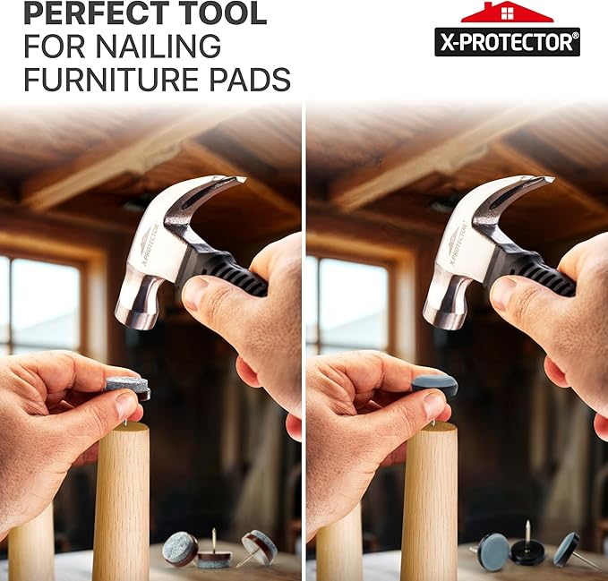 X-Protector Nail-On Furniture Pads Hammer - Small Magnetic Claw Hammer for Installing Furniture Leg Floor Protectors - Compact, Lightweight (8oz)