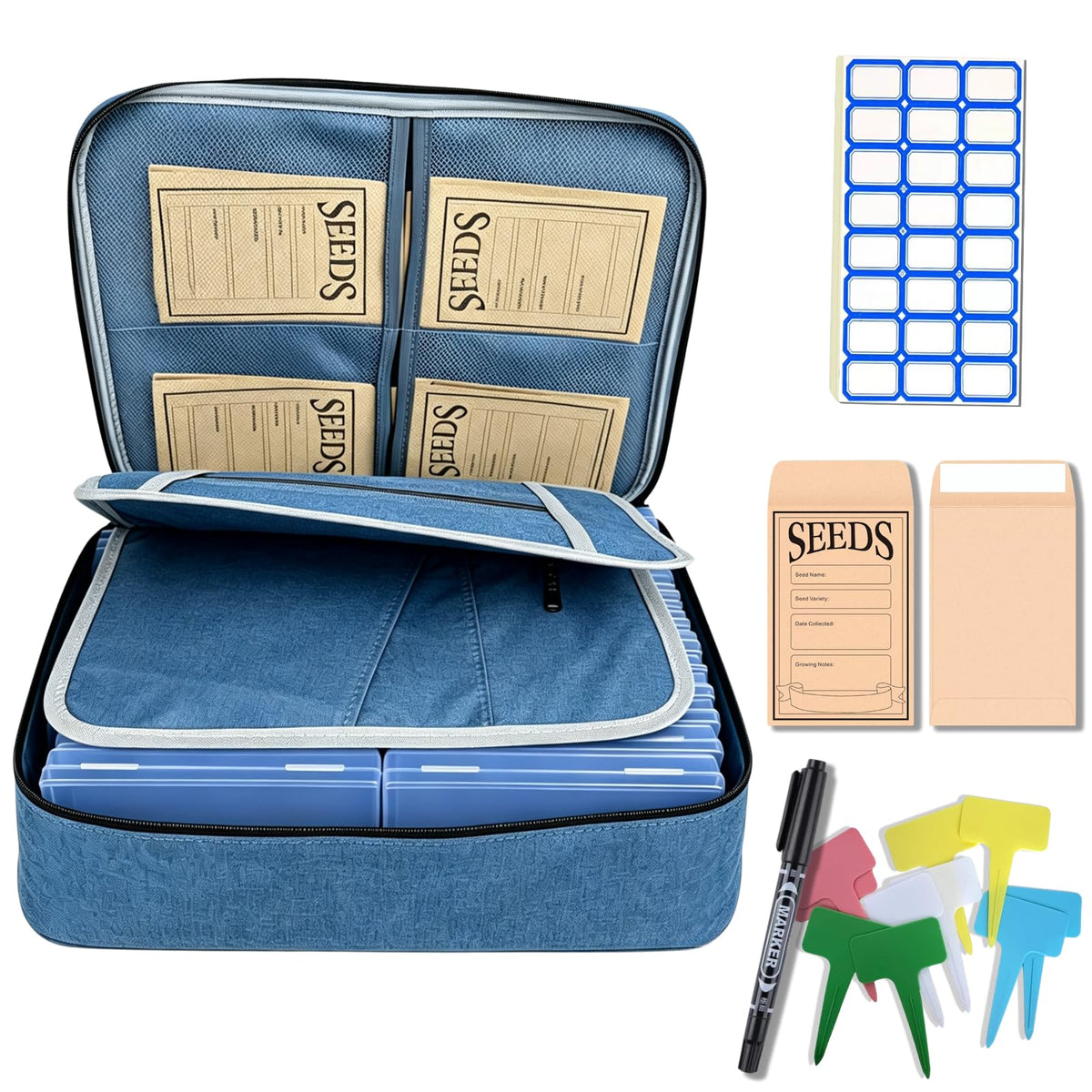 Seed Storage Organizer Kit, Seed Packet Organizer, Blue - Image 1
