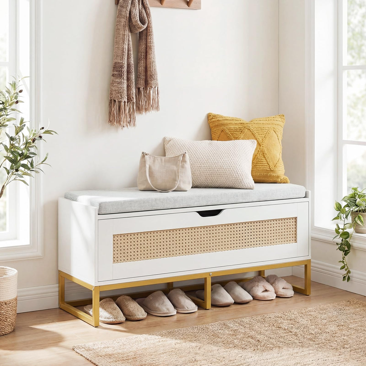 GIANTEX Rattan Shoe Bench, Flip-Top Entryway Bench | Home Organization - Image 1