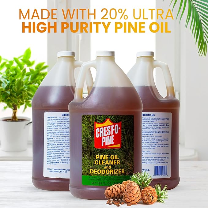Crest-O-Pine Real Pine Oil Cleaner Concentrate Deodorizer, Multi-Purpose All-Purpose Household Cleaner for Floors, Kitchen, Bathroom, Laundry, Grease & Odor Removal (2, 128 fl oz)