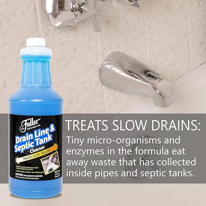 Fuller Brush Drain Line & Septic Tank Cleaner - Powerful Septic System Treatment & Slow Running Drain Solution For Bathroom & Kitchen - Prevent Clogged Drains in Home & Business 2 Pack
