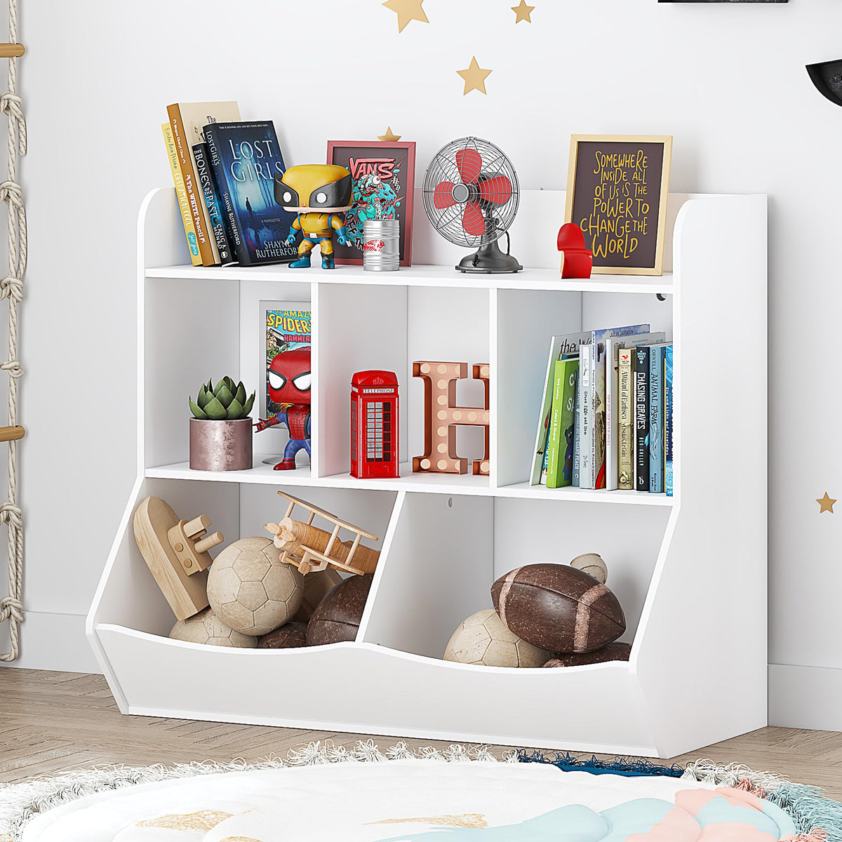 UTEX Toy Storage Organizer with Bookcase, Slanted Kids Toy - Image 1