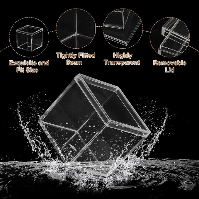 Acrylic Box with Lid, 5.91 x 5.91 x 1.38 in Acrylic Display Case Plastic Square Cube Container Storage Holder Stackable Bins for Cosmetic Collectible Candy Jewelry(2 Pack, Clear)