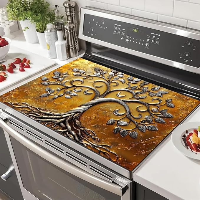 Stove Top Covers Pad Silver Tree of Life Kitchen Decorations 28 x 20 inches Stove Top Cover for Electric Coffee Bar Mats Pad Fit Coffee Maker Machine Countertops and Sinks