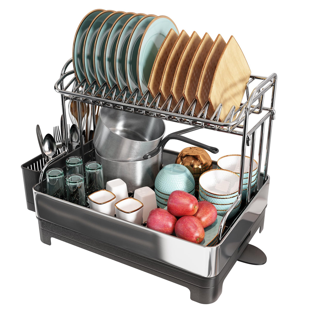 BOOSINY Large 304 Stainless Steel Dish Drainer Drying Rack - Image 1