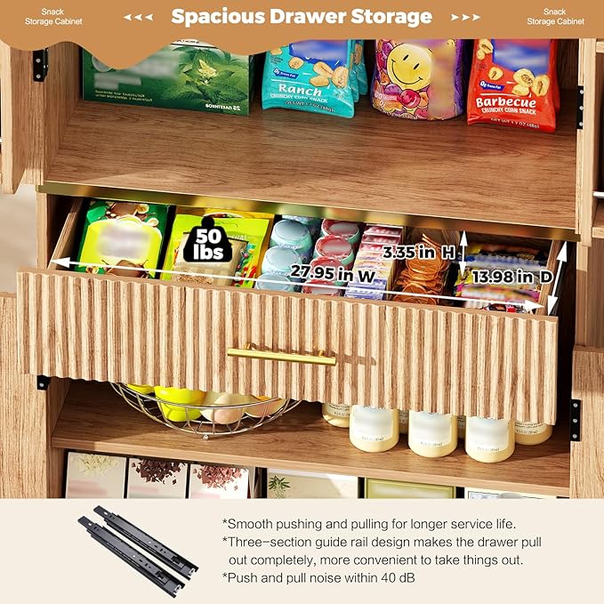 Fluted Pantry Cabinet, 71" Tall Modern Storage Cabinet with 4 Doors, Organizer, Drawer and 8 Door Shelves, Wood Cupboard for Kitchen, Dining Room, Living Room and Bathroom, Natural Oak