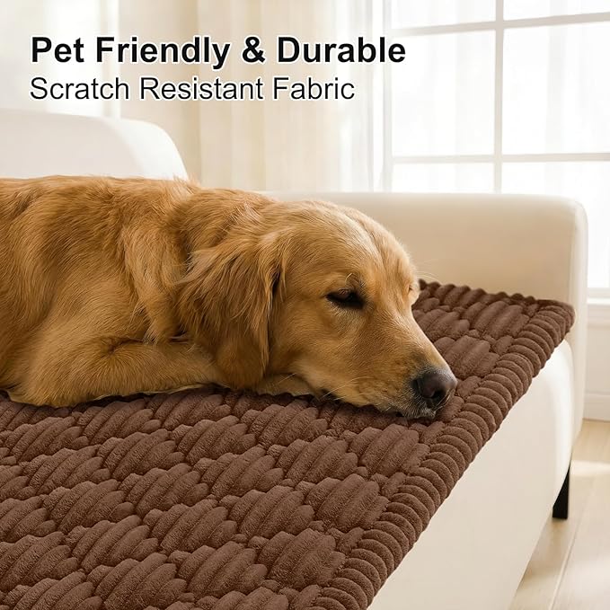Smiry Pet Couch Cover for Dogs Washable, Non-Slip Fuzzy Couch Covers for 3 Cushion Sofa Pet Friendly, Soft Thick Furniture Protector Sofa Slipcover Mat for Dogs (Chocolate, 27.6" x 70.9")