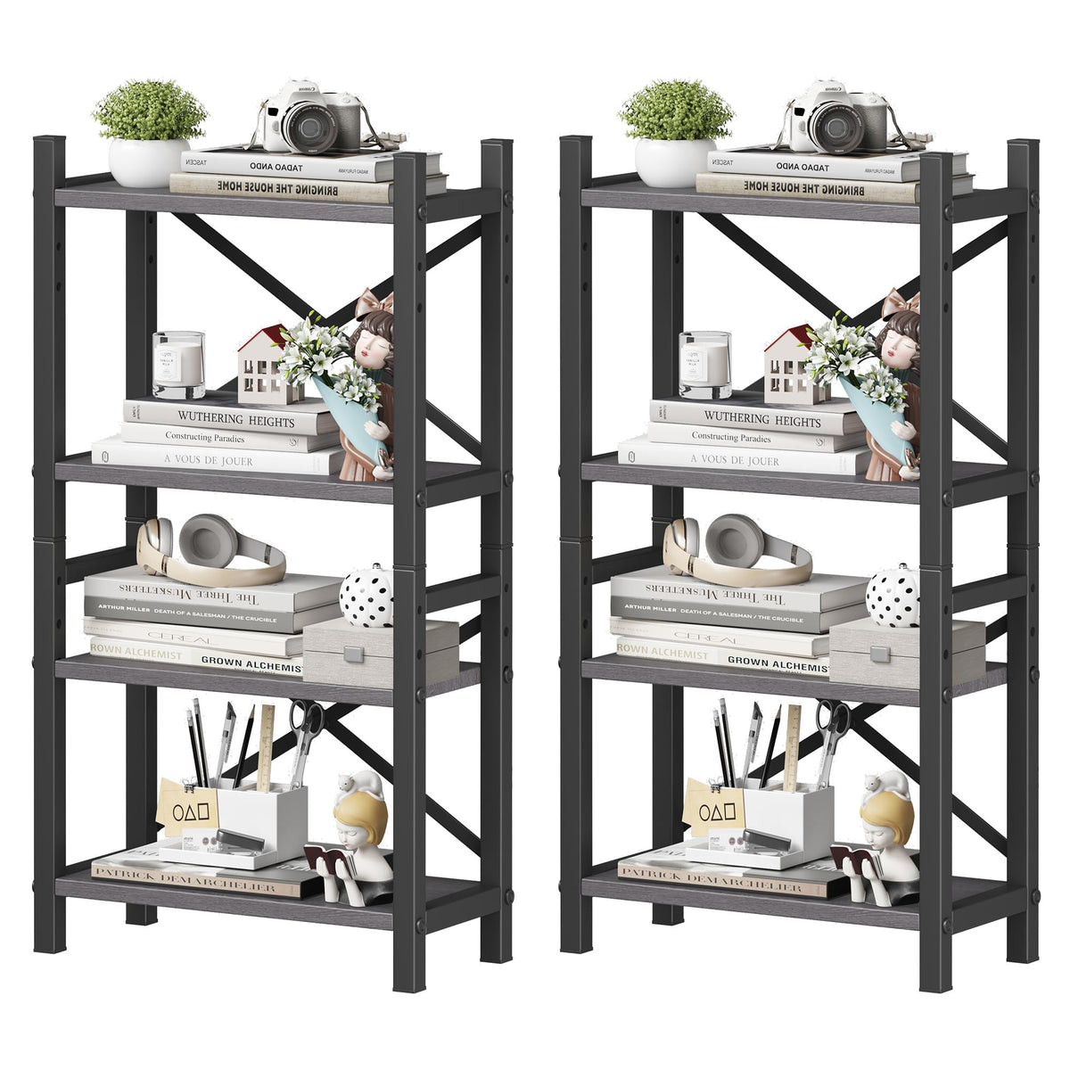 2-Pack Desktop Bookshelf, 4-Tier Stackable Narrow Bookcase - Image 1
