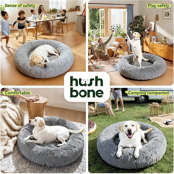 Calming Round Jumbo Pet Bed Removable Washable Cover,XXXL Waterproof Orthopedic Foam Dog Beds for Extra Large Dogs with Cooling Gel Big Cuddle Sofa to Care Old Fluffy Friends Arthritis,Grey