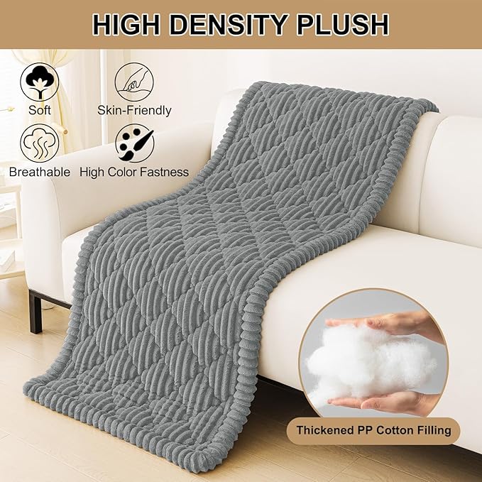 Smiry Pet Couch Cover for Dogs Washable, Non-Slip Fuzzy Couch Covers for 3 Cushion Sofa Pet Friendly, Soft Thick Furniture Protector Sofa Slipcover Mat for Dogs (Grey, 27.6" x 88")