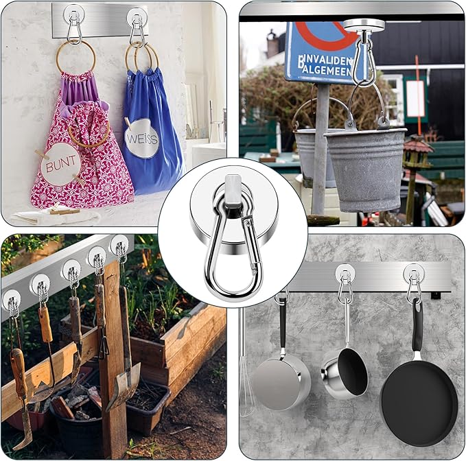 MIKEDE 150LB Magnetic Hooks, Neodymium Magnets Heavy Duty with Swivel Carabiner Hooks, Strong Rare Earth Magnets with Hooks for Garage, Kitchen, Cruise Cabin, Office - 3 Pack