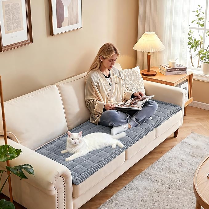 Waterproof Couch Cover for Dogs Washable,Non Slip Fuzzy Durable Couch Covers for 3 Cushion Sofa Pet Friendly Sofa Cover Dog Thick Soft Slipcovers Protector Couches Mat Bed (Light Grey, 27.6" x 70.9")