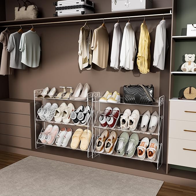 Acrylic Shoe Rack 3-Tier Clear Shoe Organizer for Closet, Shoe Shelf Storage for Entryway (Clear, 27.5“×6.7”×27“)