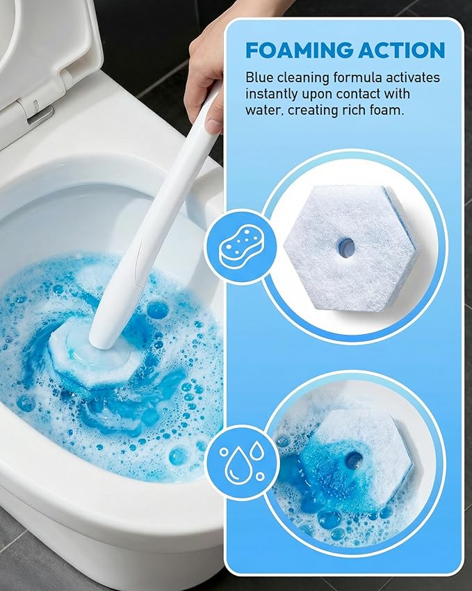 Disposable Toilet Wand Refill Compatible with Clorox Toilet Brush, 60 Count Disposable Heads for Deep Cleaning