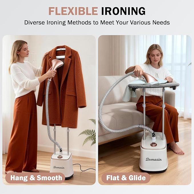 Standing Garment Steamer 2000W Professional Steamer for Clothes with Ironing Board, 10 Steam Levels, 30s Fast Heat-up, 2.7L/91FL.OZ Water Tank, Wrinkle Removal for Home & Commercial Use