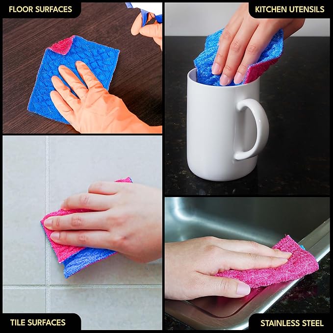 Durable Dish Cloth for Washing Dishes - Reusable Scouring Pad- Sponge Alternative for Non-Scratch Cleaning - for Dishes, Tiles, Floor and Other Surfaces - Pack of 3