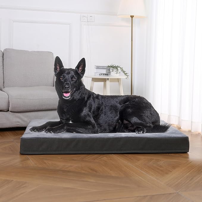 Amazon Basics Dog Bed with Cooling Gel Memory Foam, Pressure-Relief Support for Dogs up to 90lbs, Non-Slip Bottom, Machine Washable Cover, Extra Large Sized (41" x 29"), Grey