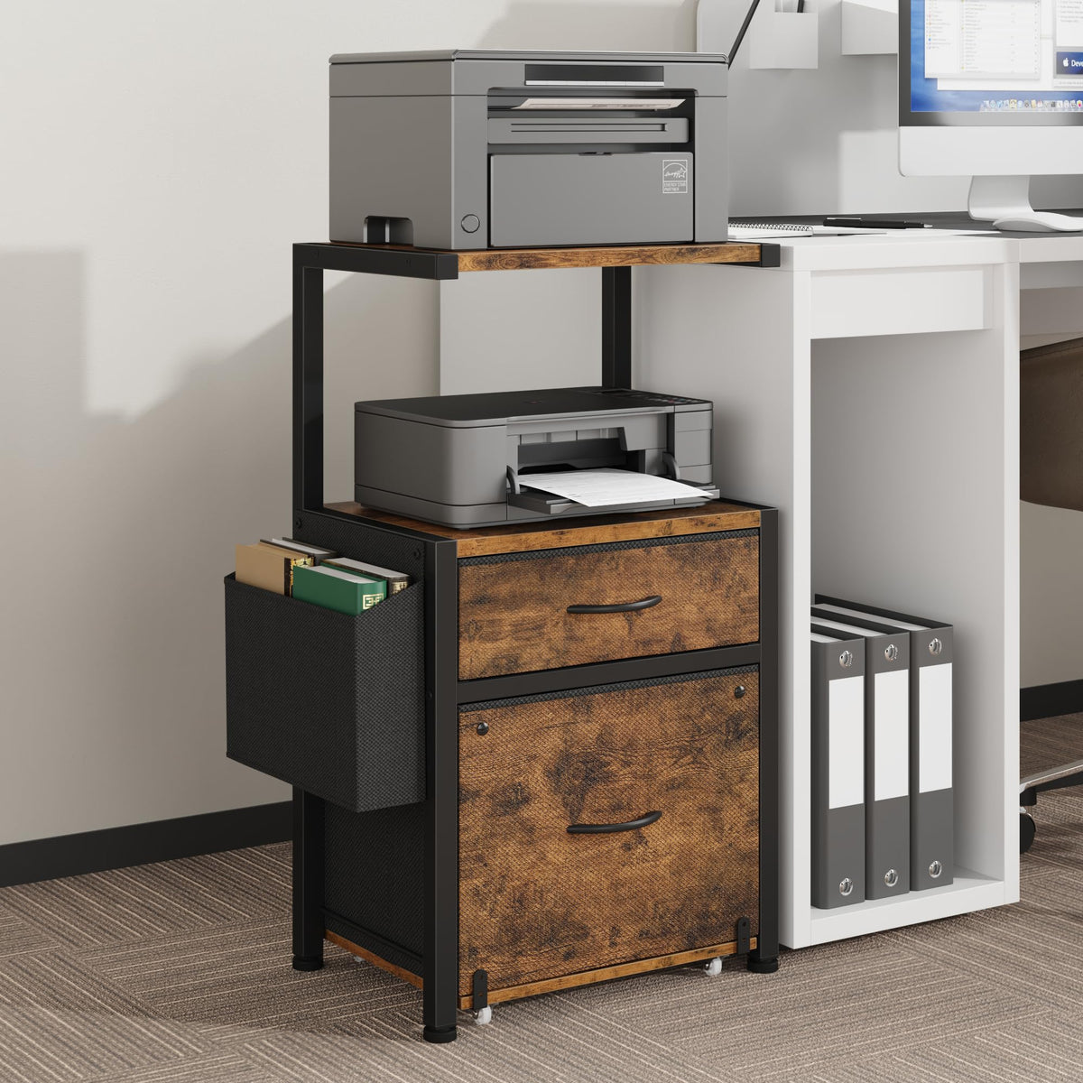 File Cabinet with 2 Fabric Drawers and Printer Stand - Image 1